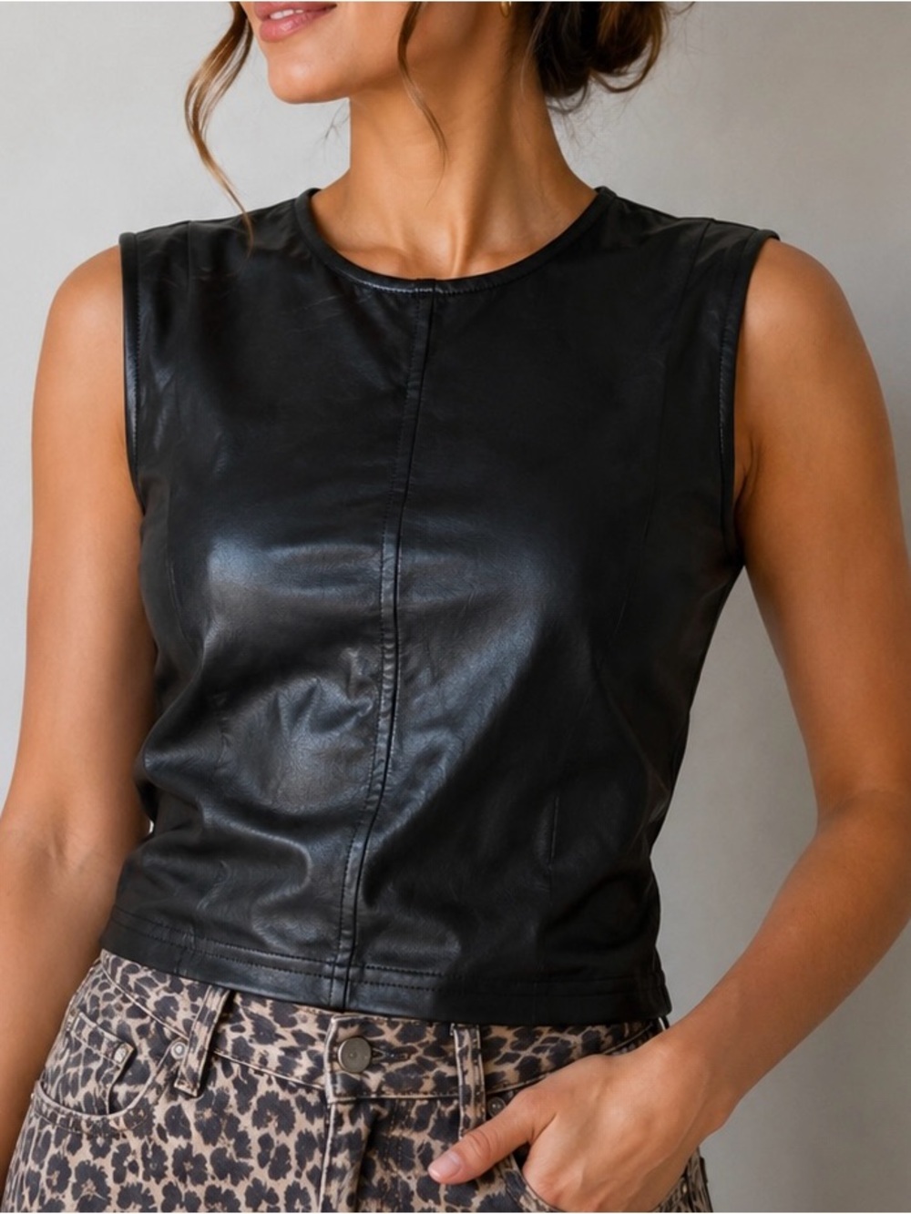 7 For All Mankind Black Faux Leather Sleeveless Top back zip NWT size M